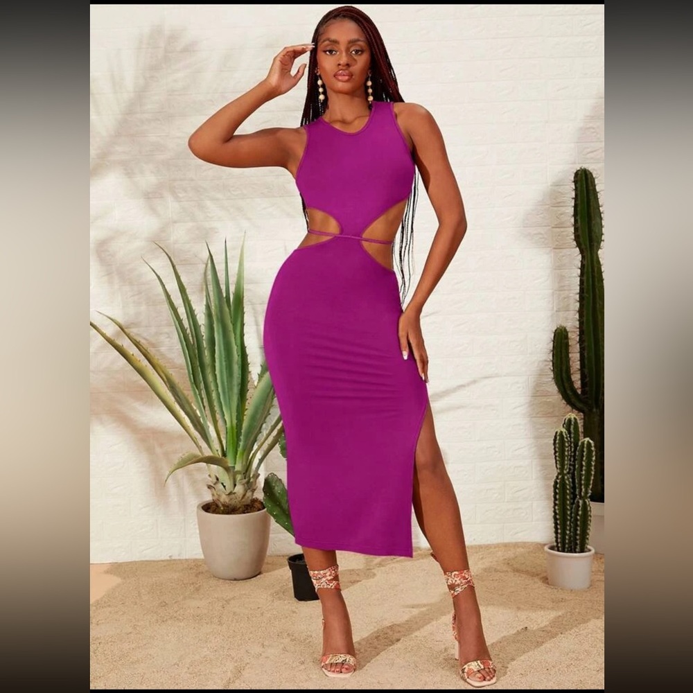 Cut Out Waist Split Thigh Bodycon Dress